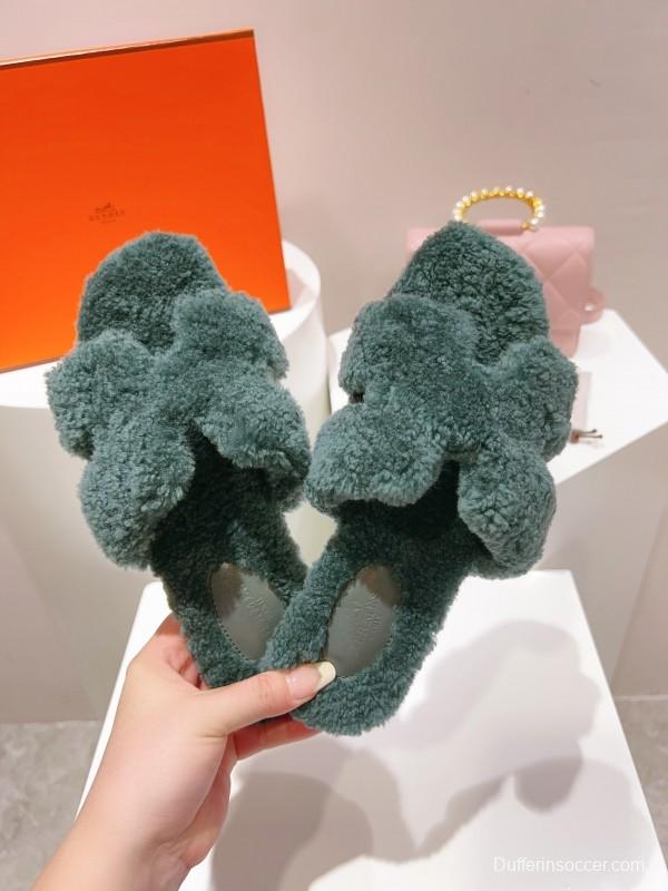 H Teddy Wool H Slippers Flat Sole Winter Edition - LY00240