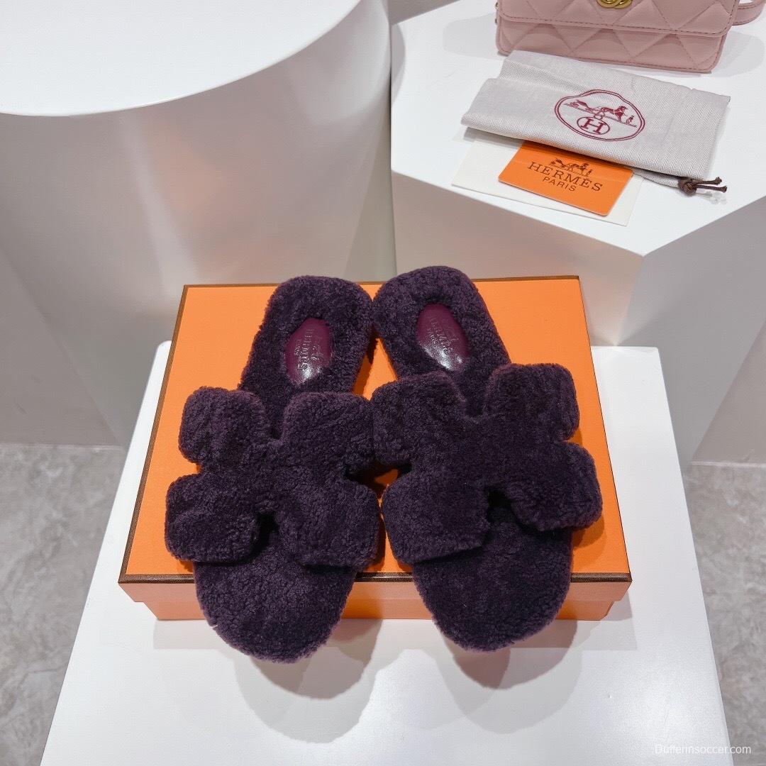 Hermes Teddy Wool H Slippers Flat Fur Slippers - LY00240