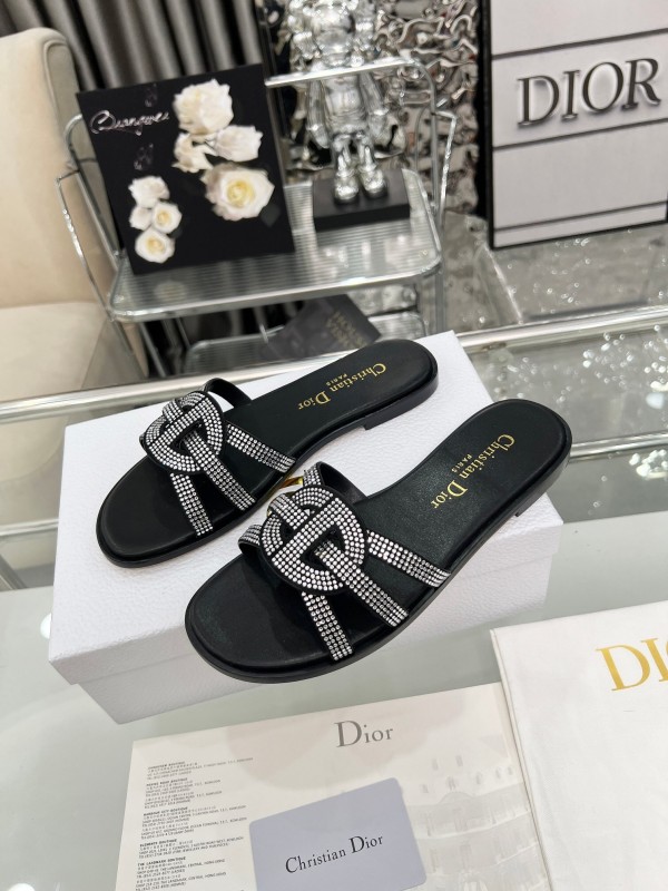 Dior D-Lane Sandals Hollow-out Design with Gold Embellishments - LY00220/LY00260