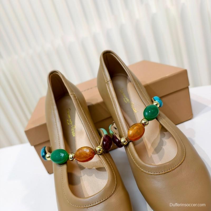 Gianvito Rossi Bohemian Style Turquoise Flat Ballet Shoes - LY00320