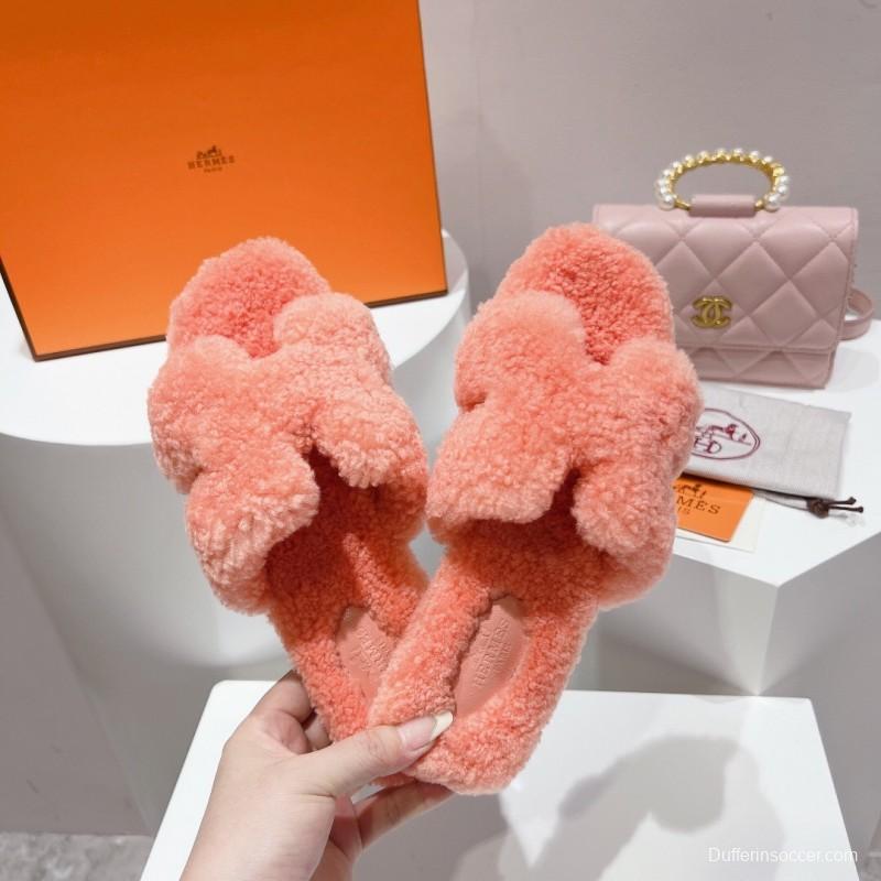Hermes Teddy Wool H Slippers Flat Fur Slippers - LY00240