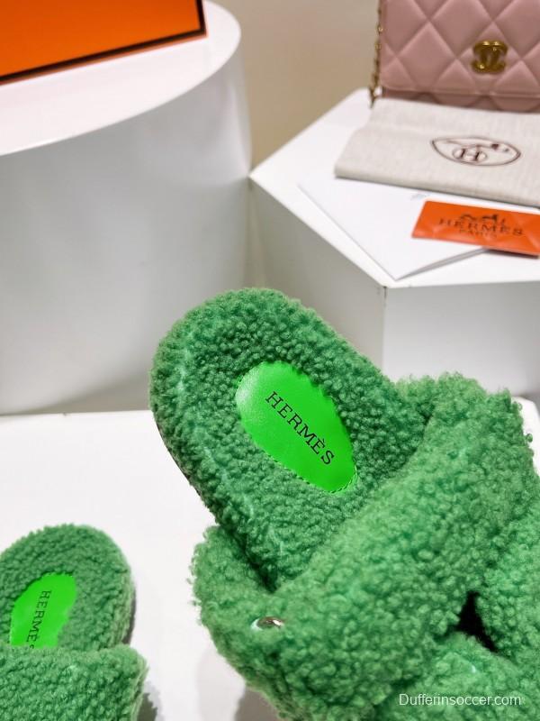 H Full Straight Fur Slippers with Grain Fur - LY00300