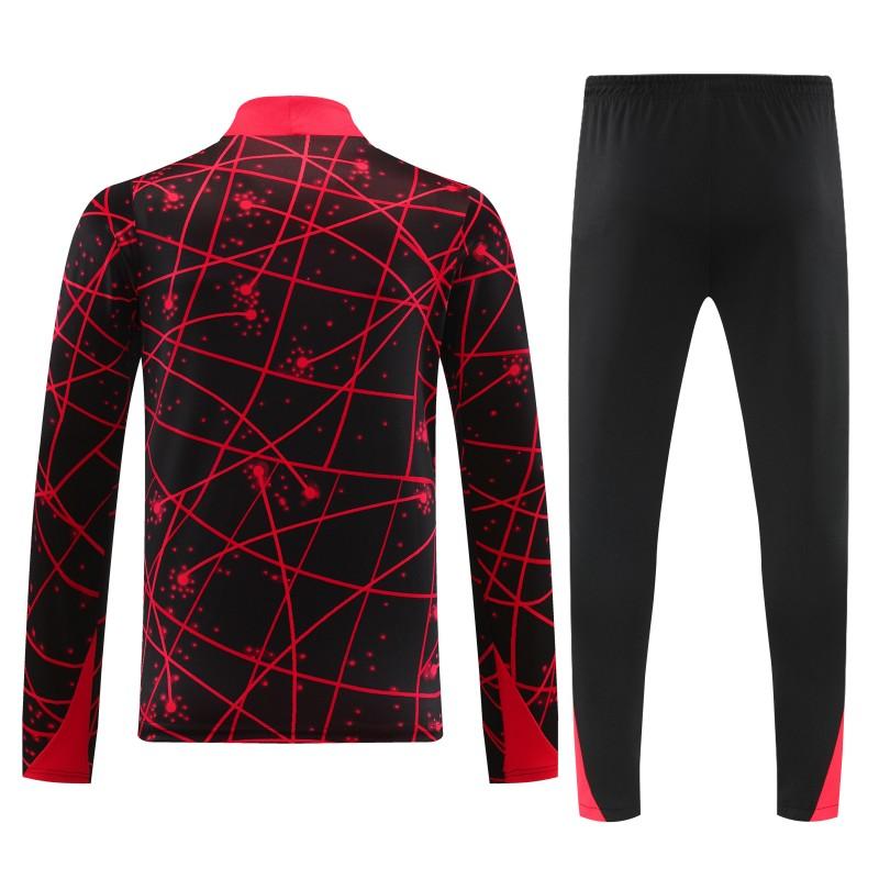 25/26 Atletico Madrid Black with Red Geometric Lines Pattern Half Zipper Jacket Tracksuit +Long Pants