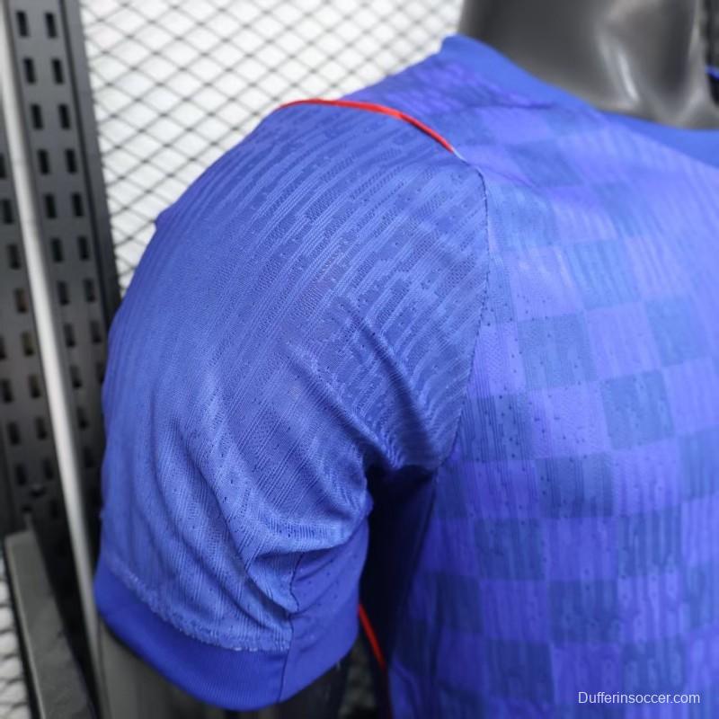 Player Version 2026 Croatia Away Blue with Subtle Checkerboard Pattern Jersey