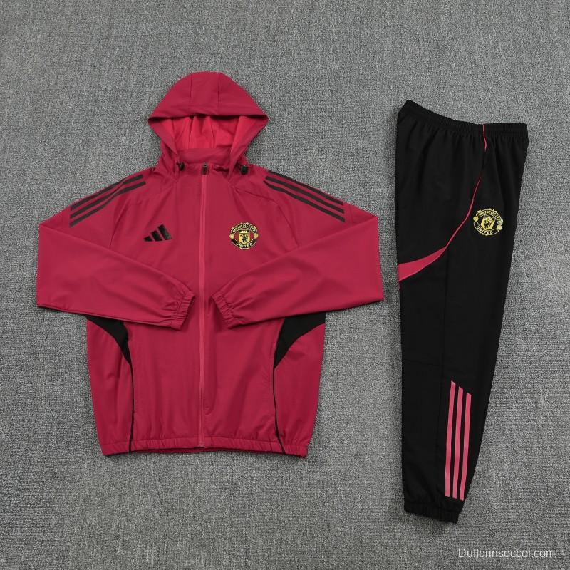 25/26 Manchester United Red Full zipper Jacket Tracksuit+ long pants