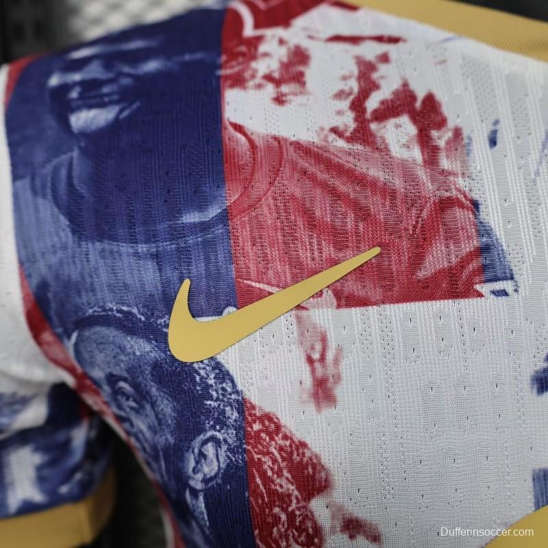 25/26 Player Version Barcelona White with Red Blue Abstract Art Jersey
