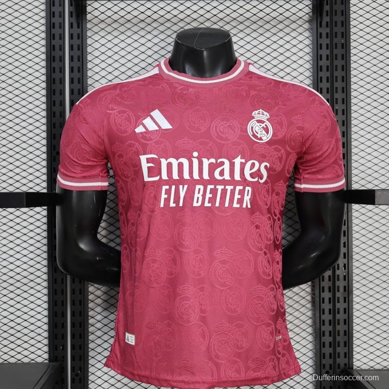 25/26  Player Version Real Madrid Third Dark Pink with all-over embossed crest pattern Jersey