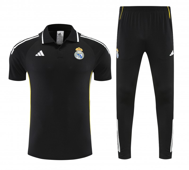 26/27 Real Madrid Black Polo Training Shirt + Long Pants Tracksuit