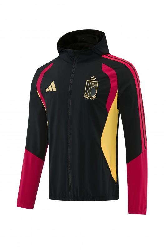 26/27 Belgium  Black Full Zipper Hooded Jacket Tracksuit + Long Pants