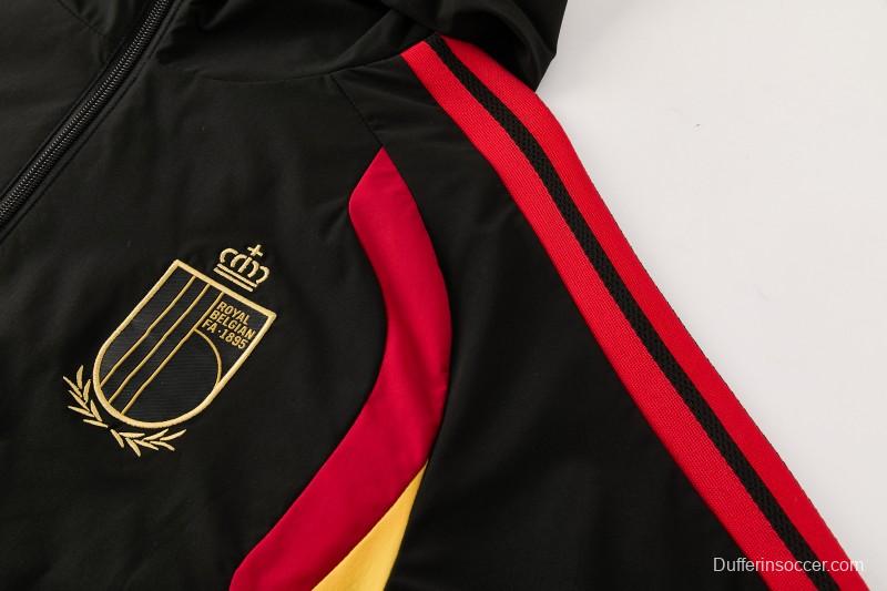 26/27 Belgium  Black Full Zipper Hooded Jacket Tracksuit + Long Pants