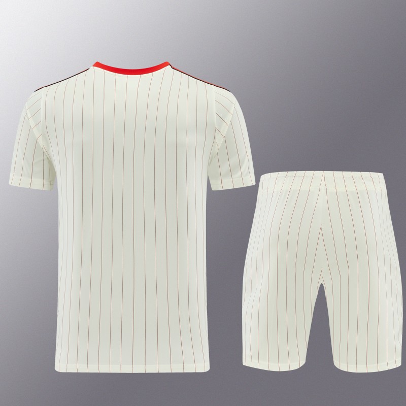 26/27 Benfica × Adidas Originals Off-White Pinstripe Short Sleeve+Soccer Shorts