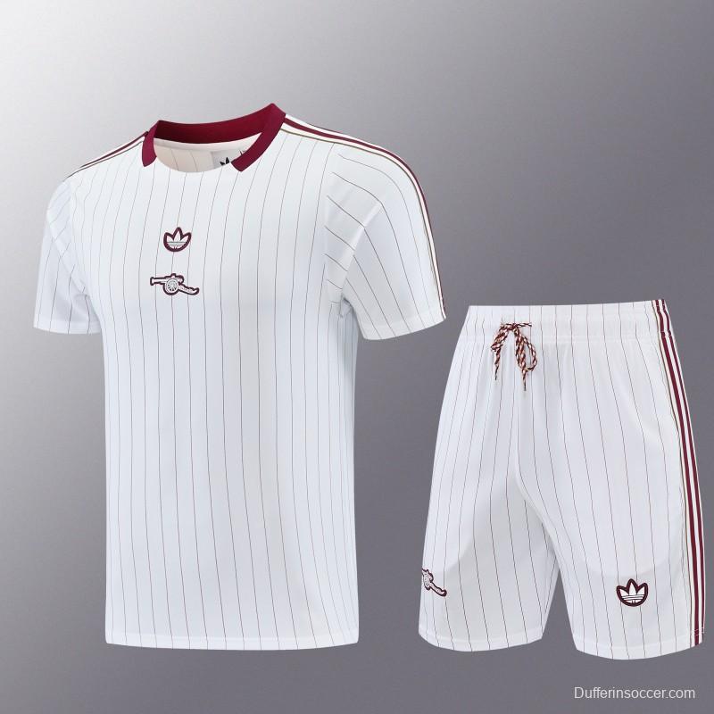26/27 Arsenal  White Pinstripe Short Sleeve+Soccer Shorts
