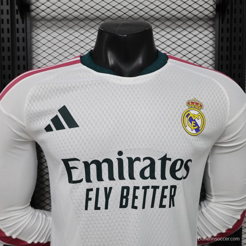 Player Version 26/27 Real Madrid White with Burgundy Stripe Long Sleeve Home Jersey