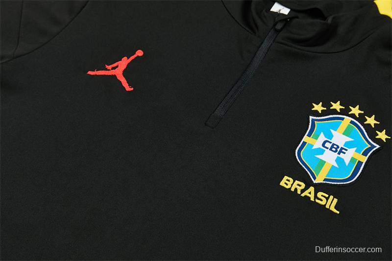 2026 Brazil Black & Yellow Half Zipper Jacket Tracksuit + Long Pants