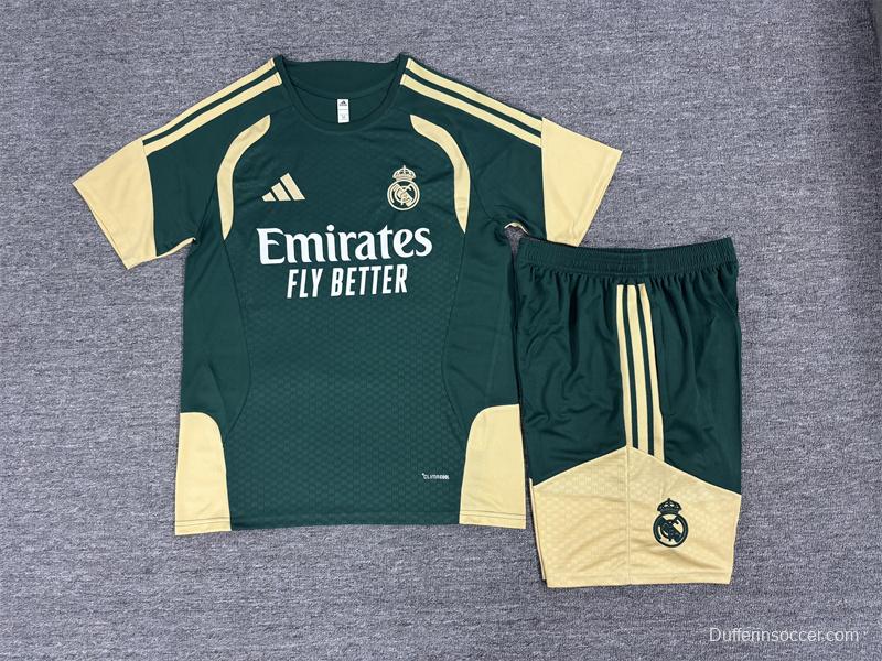 2026 Kids Real Madrid Green & Cream  Short Sleeve+Soccer Shorts