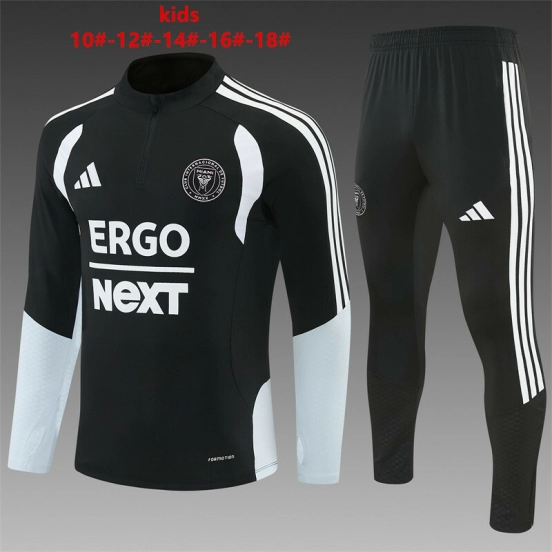 2026 Kids Inter Miami CF Black & White Half Zipper Jacket Tracksuit + Long Pants