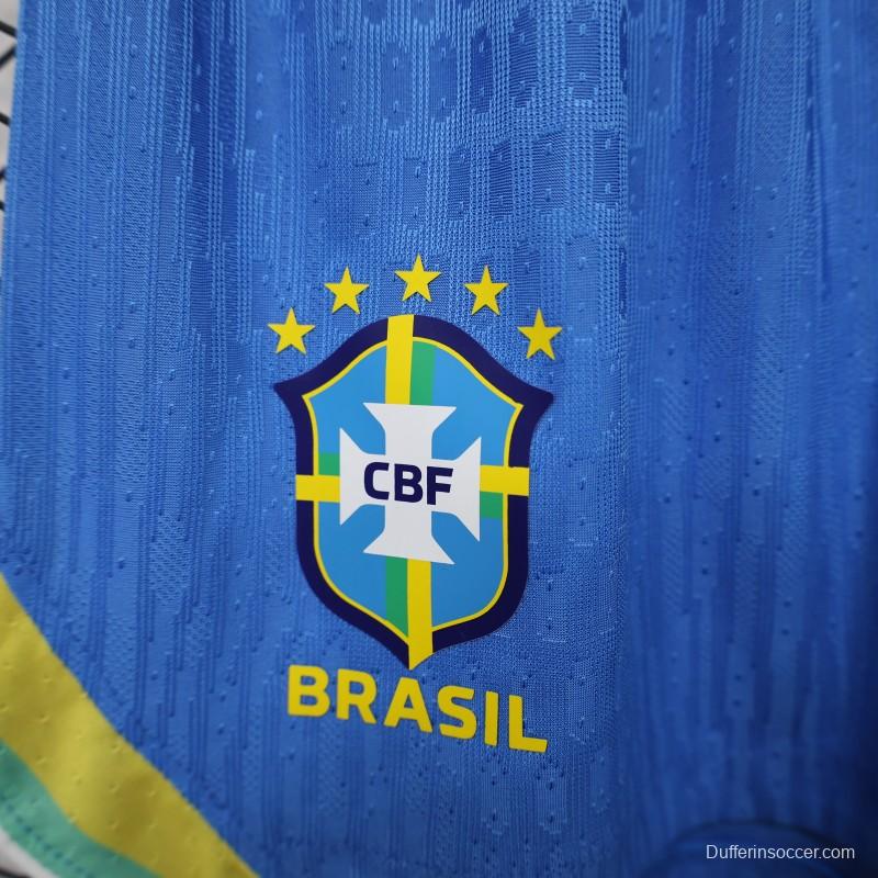 Player Version 26/27 Brazil  Royal Blue Jacquard Stripe Away Shorts