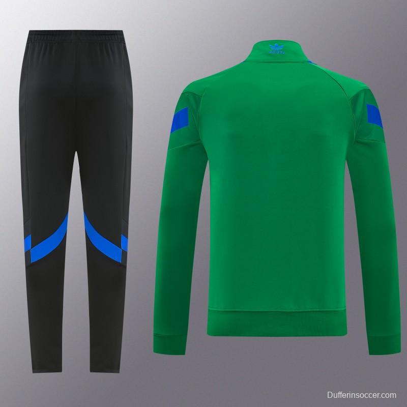 26/27 Adidas Originals Green  Full Zipper Jacket Tracksuit + Royal Blue  Long Pants