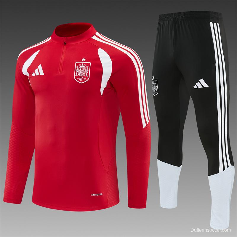 2026 Spain Red Half Zipper Jacket Tracksuit + Long Pants