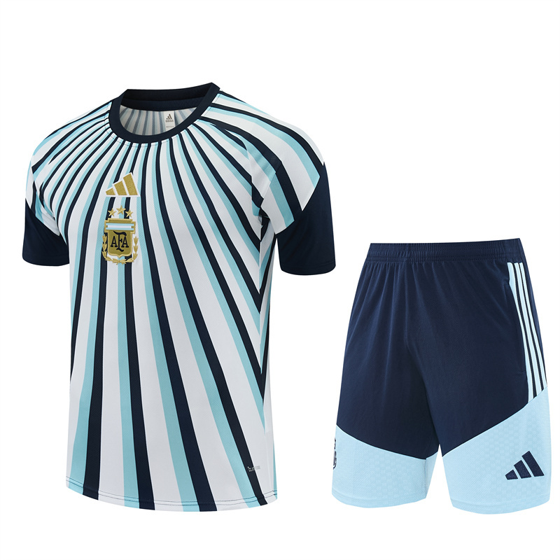 2026 Argentina White & Light Blue Radial Stripe Short Sleeve+Soccer Shorts