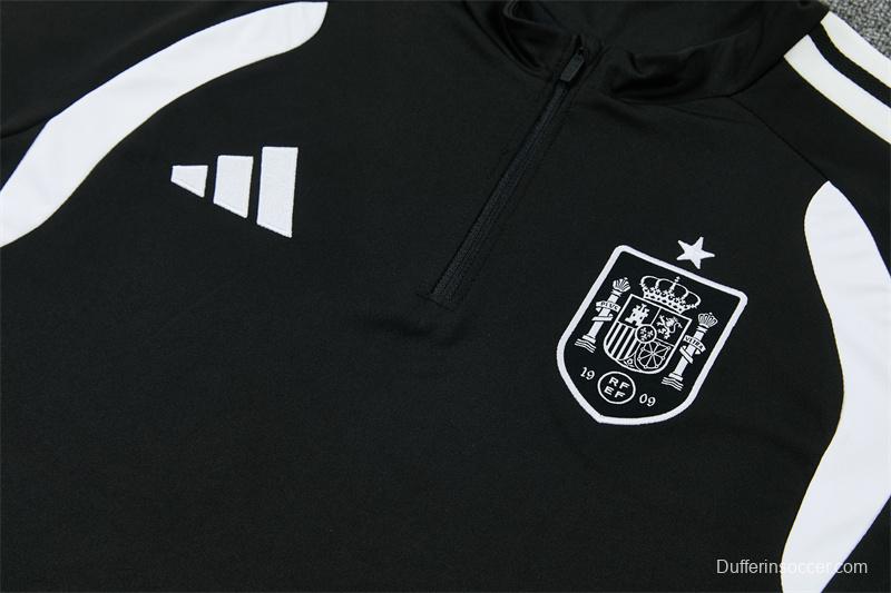 2026 Spain Black & White Half Zipper Jacket Tracksuit + Long Pants