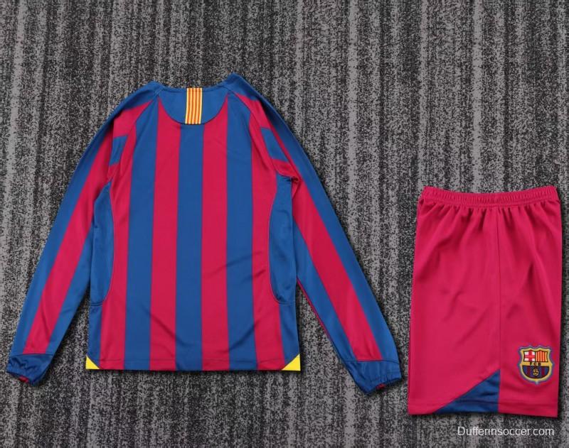 Retro Kids 05/06 Barcelona Home League Version Long Sleeve Jersey