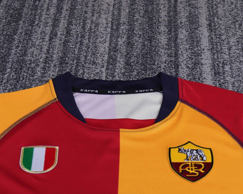 Retro Kids 00/01 AS Roma Maroon and Yellow Home Jersey