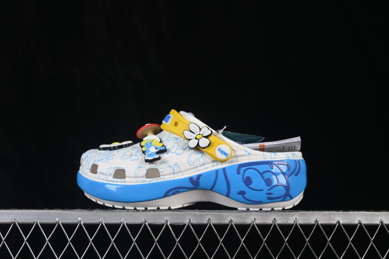 Crocs Smurfs Platform Clog Round-Toe Thick-Sole Clogs - White Blue Yellow