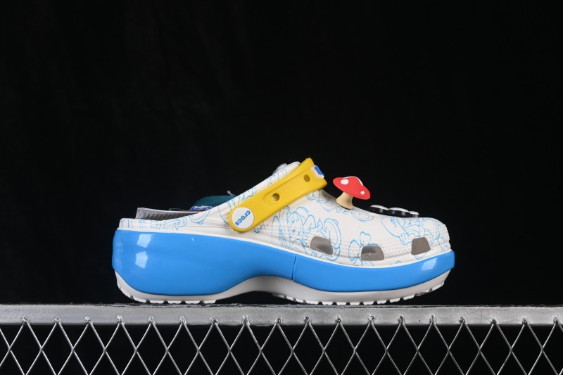 Crocs Smurfs Platform Clog Round-Toe Thick-Sole Clogs - White Blue Yellow