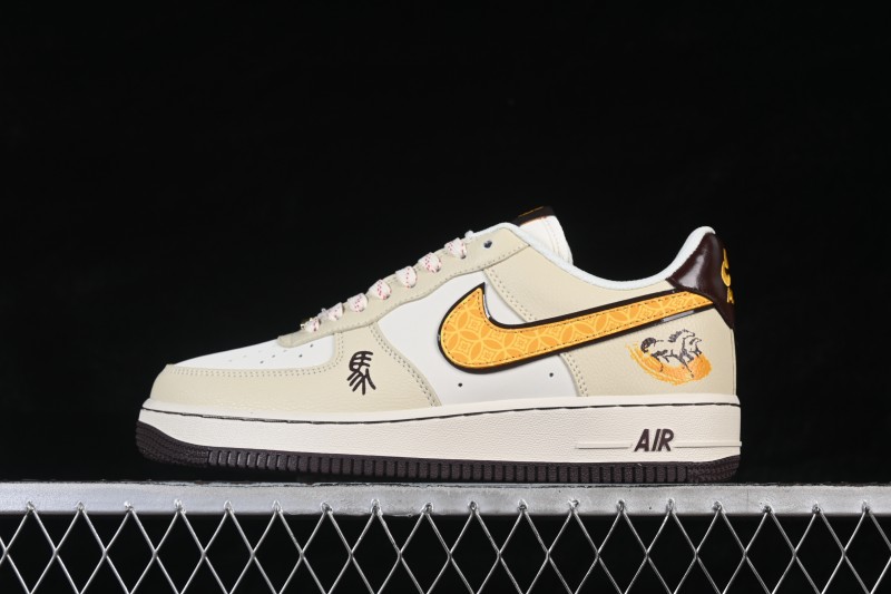 Nike Air Force 1 '07 Low Year of the Horse Limited Edition Beige Gold Thread Casual Skateboarding Shoes - NH0601-504