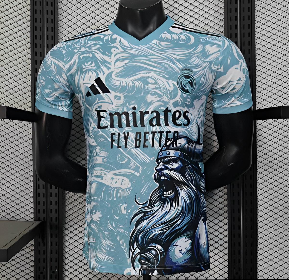 Player Version 25/26 Real Madrid Light Blue with Viking Warrior Pattern Jersey