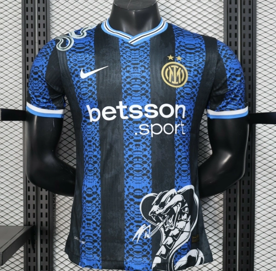Player Version 25/26 Inter Milan Black and Blue Jersey with Snake Design