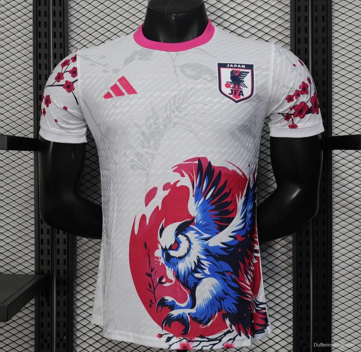 Player Version 2025 Japan White with Blue and Red Bird Jersey