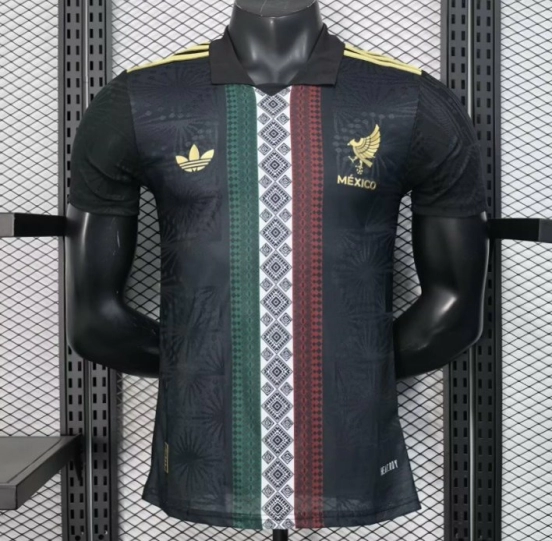 Player Version 2025 Mexico Black with Traditional Pattern Design Jersey