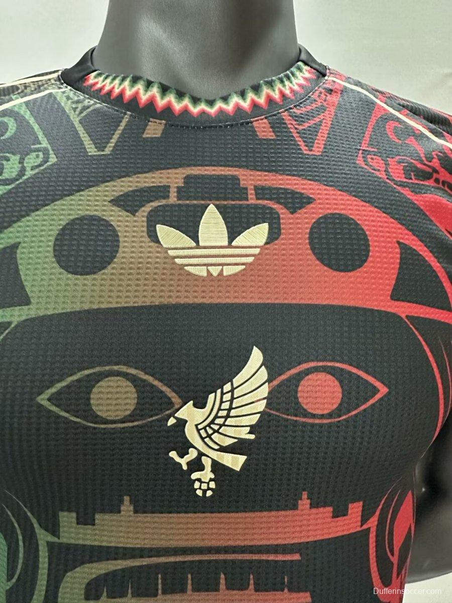 Player Version 2025 Mexico Black with Red-Green Aztec Pattern Jersey