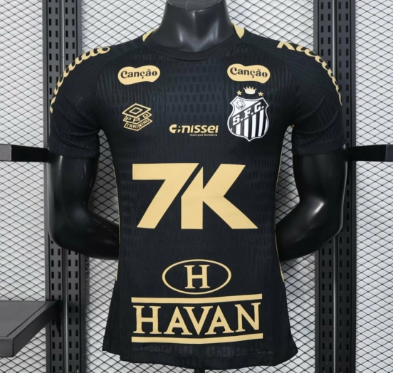 Player Version 25/26 Santos FC Black with Textured Pattern Jersey With Full Sponsors