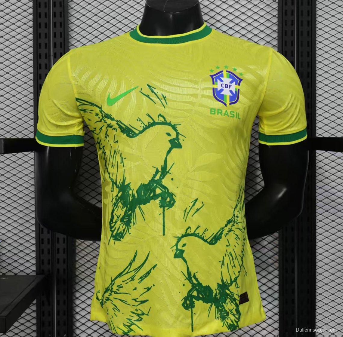 Player Version 2025 Brazil Yellow with Green Animal Pattern Jersey