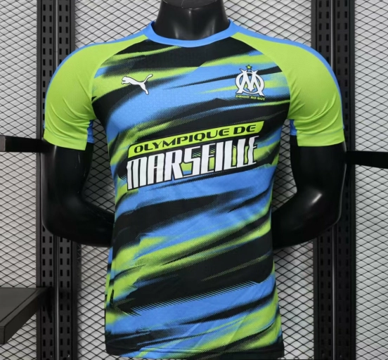 Player Version 25/26 Olympique de Marseille Neon Green Blue Black Gradient Stripe Jersey