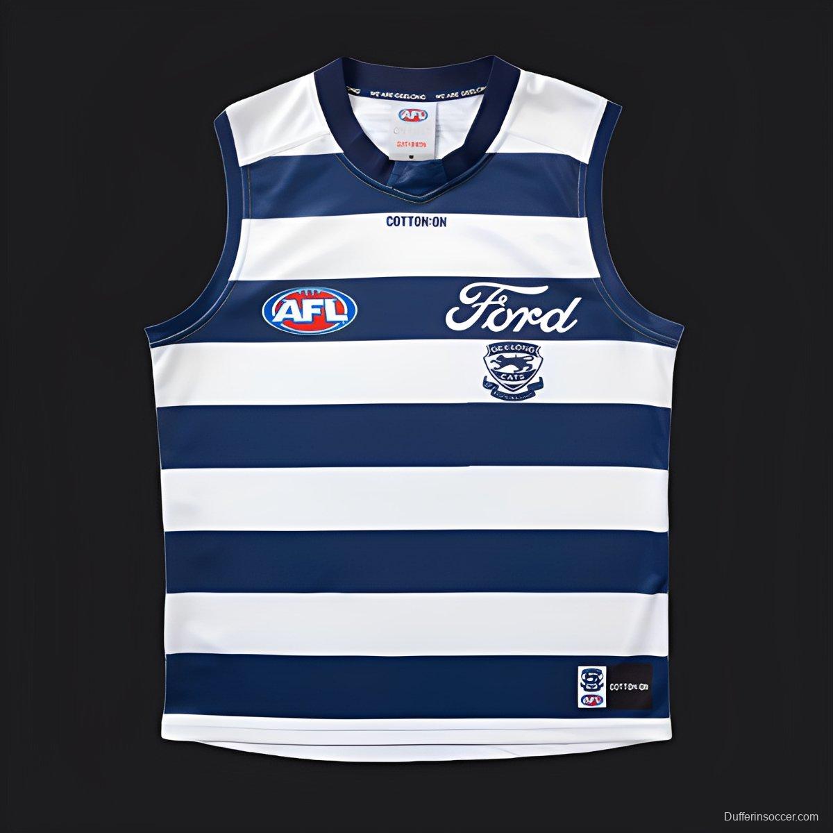 25/26 Geelong Cats Navy and White Hooped Jersey