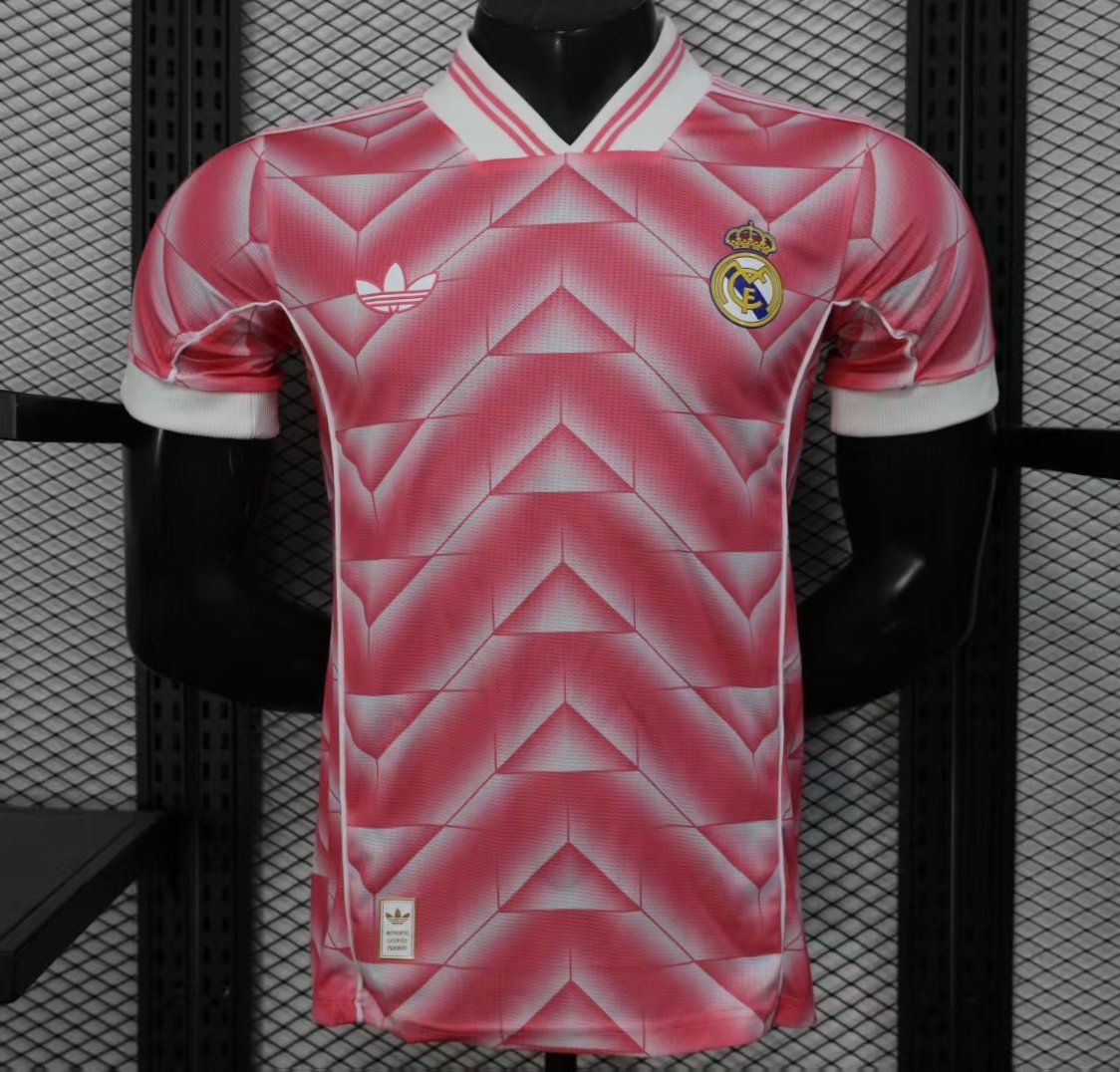 Player Version 1988/89 Real Madrid Third Pink with Geometric Chevron Pattern Jersey