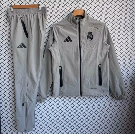 25/26 Real Madrid Grey with Black Full zipper Jacket Tracksuit+ long pants