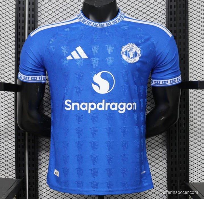 Player Version 26/27 Manchester United Blue with All-Over Devil Jacquard Pattern Jersey