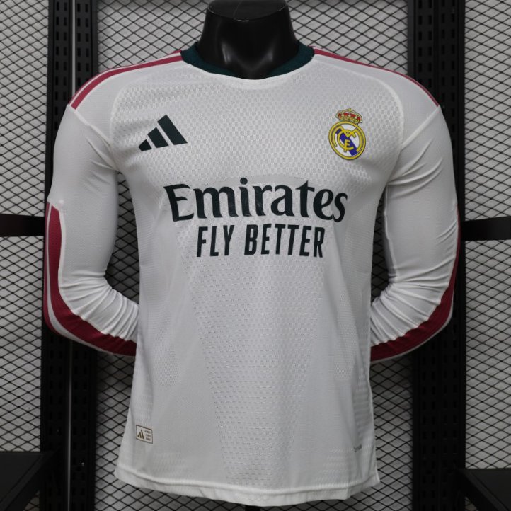 Player Version 26/27 Real Madrid White with Burgundy Stripe Long Sleeve Home Jersey