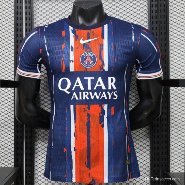 Player Version 25/26 Paris Saint-Germain Navy Blue with Orange Brushstroke Home Jersey