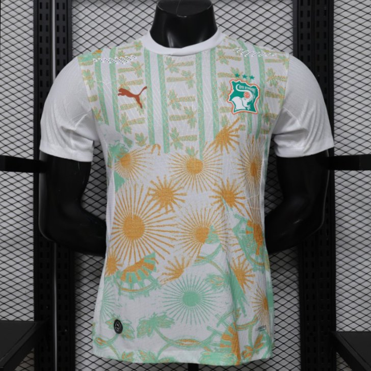 Player Version 2026 Ivory Coast Away White with Tropical Sunflower  Print Jersey