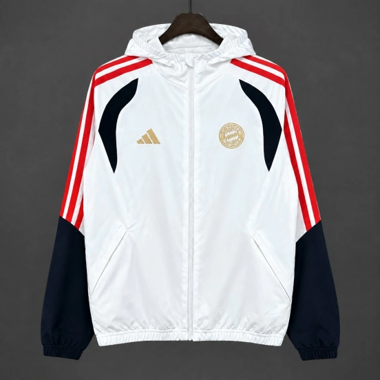 26/27 Bayern Munich white Full Zipper Hooded  Windbreaker