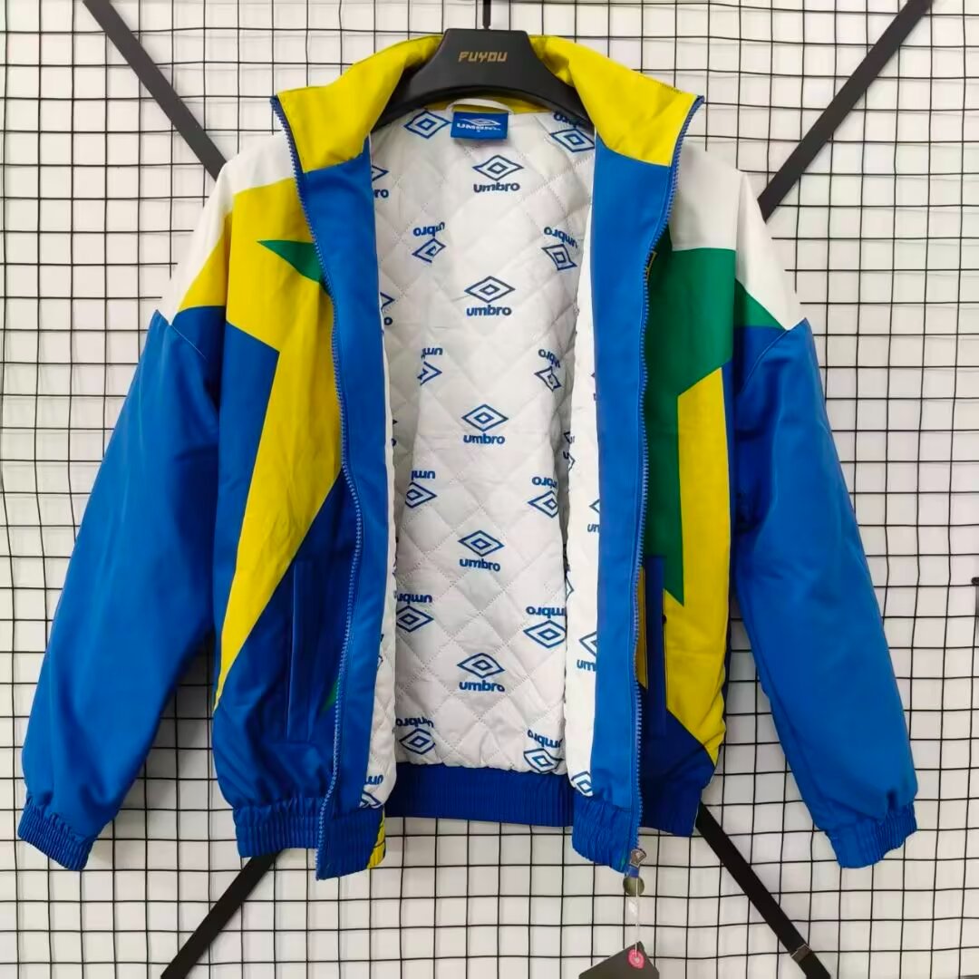2026 Brazil Blue/White/Yellow Full Zipper Padded Jacket